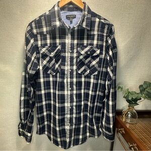 Silver Jeans Navy/white Plaid Mens Western Pearl Snap Button Long Sleeve Shirt S